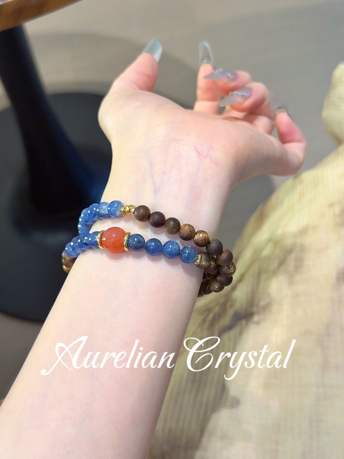 Agarwood & Blue Crystal Multi-circle Bracelet (bac1500)