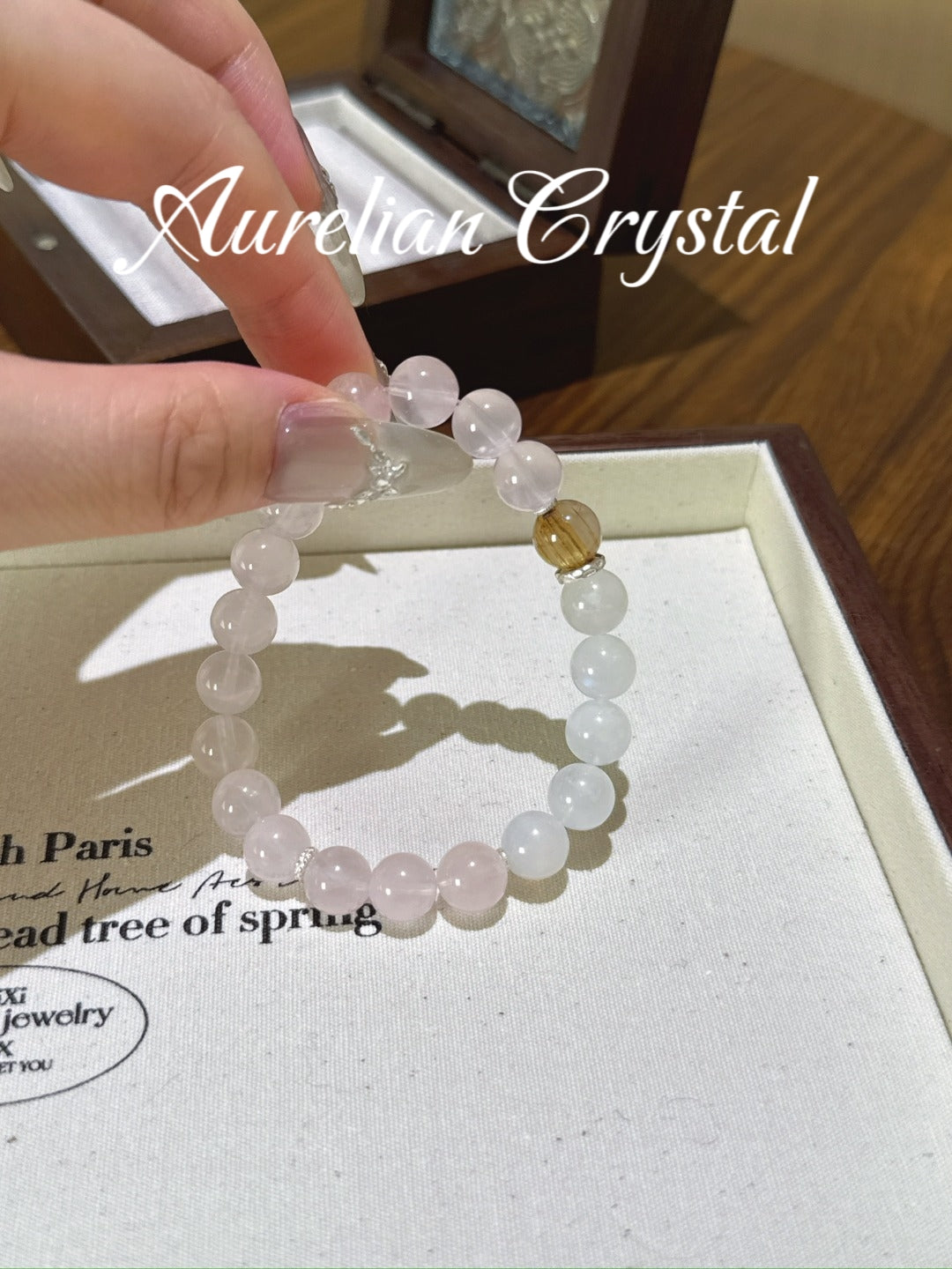 Rose Quartz, Blue Moonstonr & Rutilated Quartz Bracelet(bac472x)