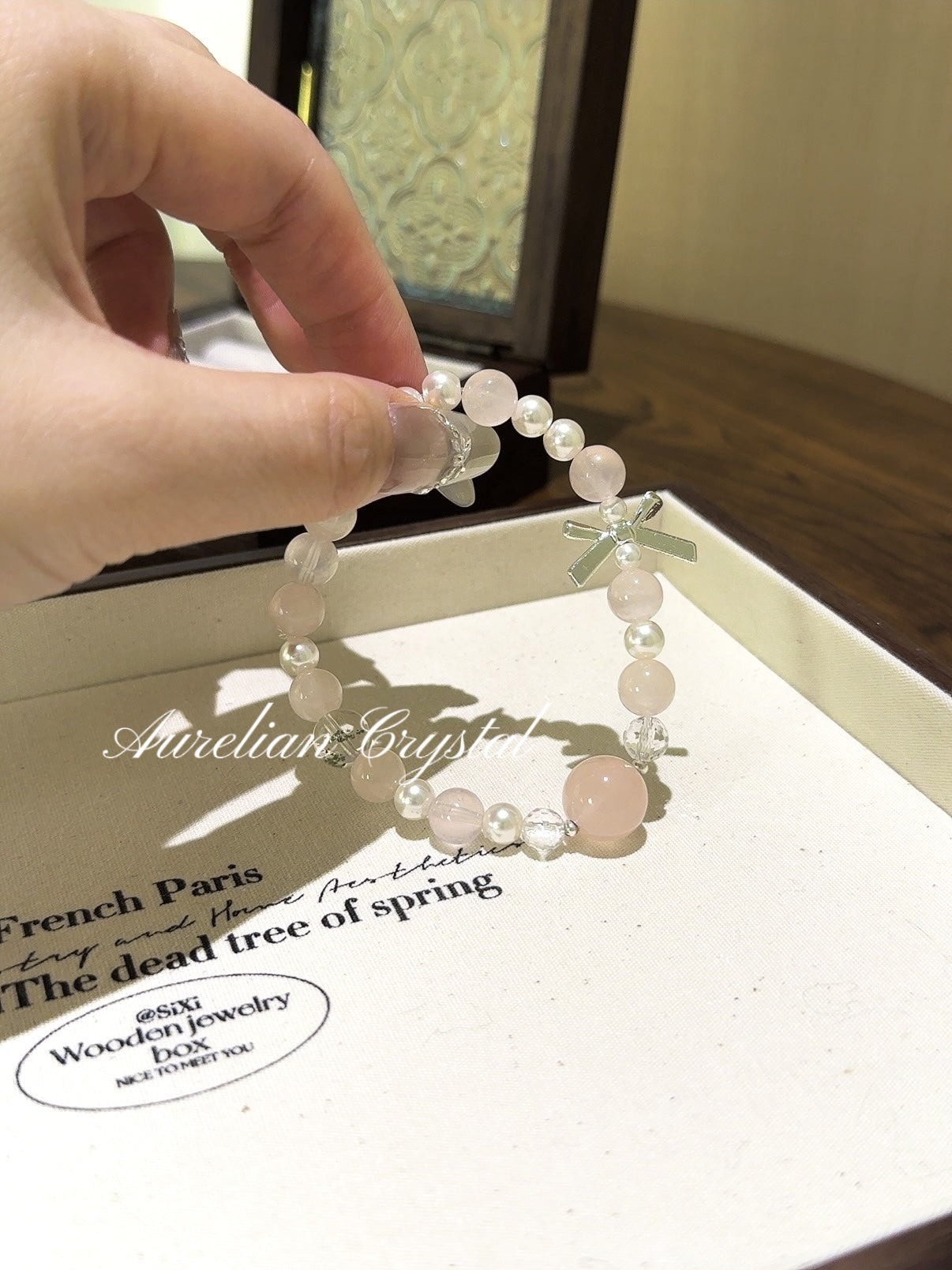 Rose Quartz, Green Phantom Quartz, Pearl & Clear Crystal Bracelet (bac827)
