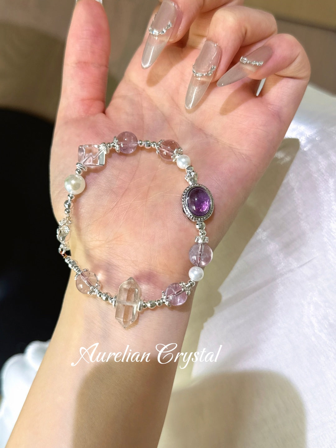 Amethyst & Clear Quartz Double-Terminated Bracelet (bac872)