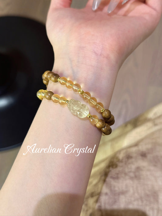 黃水晶沉香木貔貅手串Citrine & Agarwood Pi Xiu Bracelet (bac1061x)