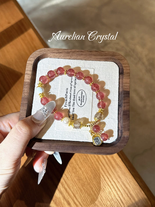 草莓黑髮晶手串Strawberry Quartz & Black Rutilated Quartz Bracelet (bac845)