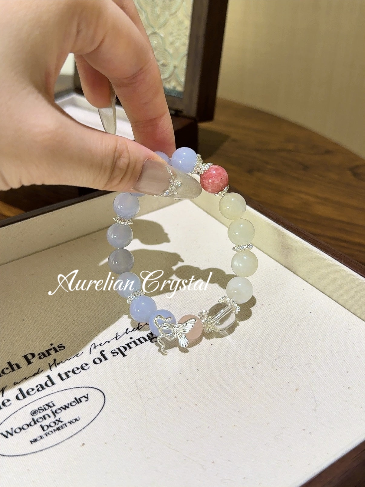 Blue Agate, White Moonstone & Clear Quartz Bracelet (bac898)