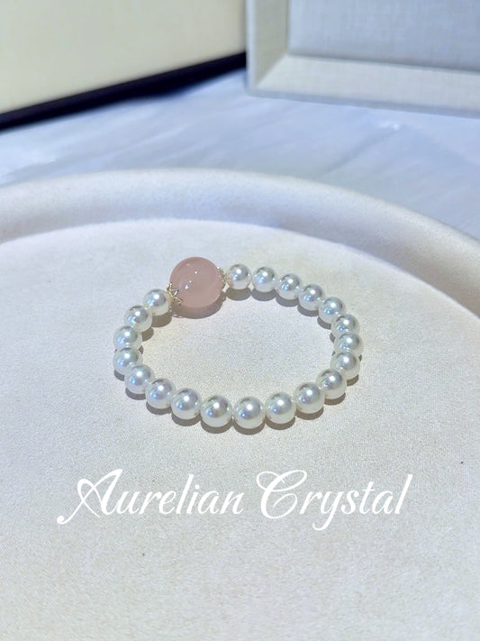 Rose Quartz- Pearl Bead Bracelet (bac652)