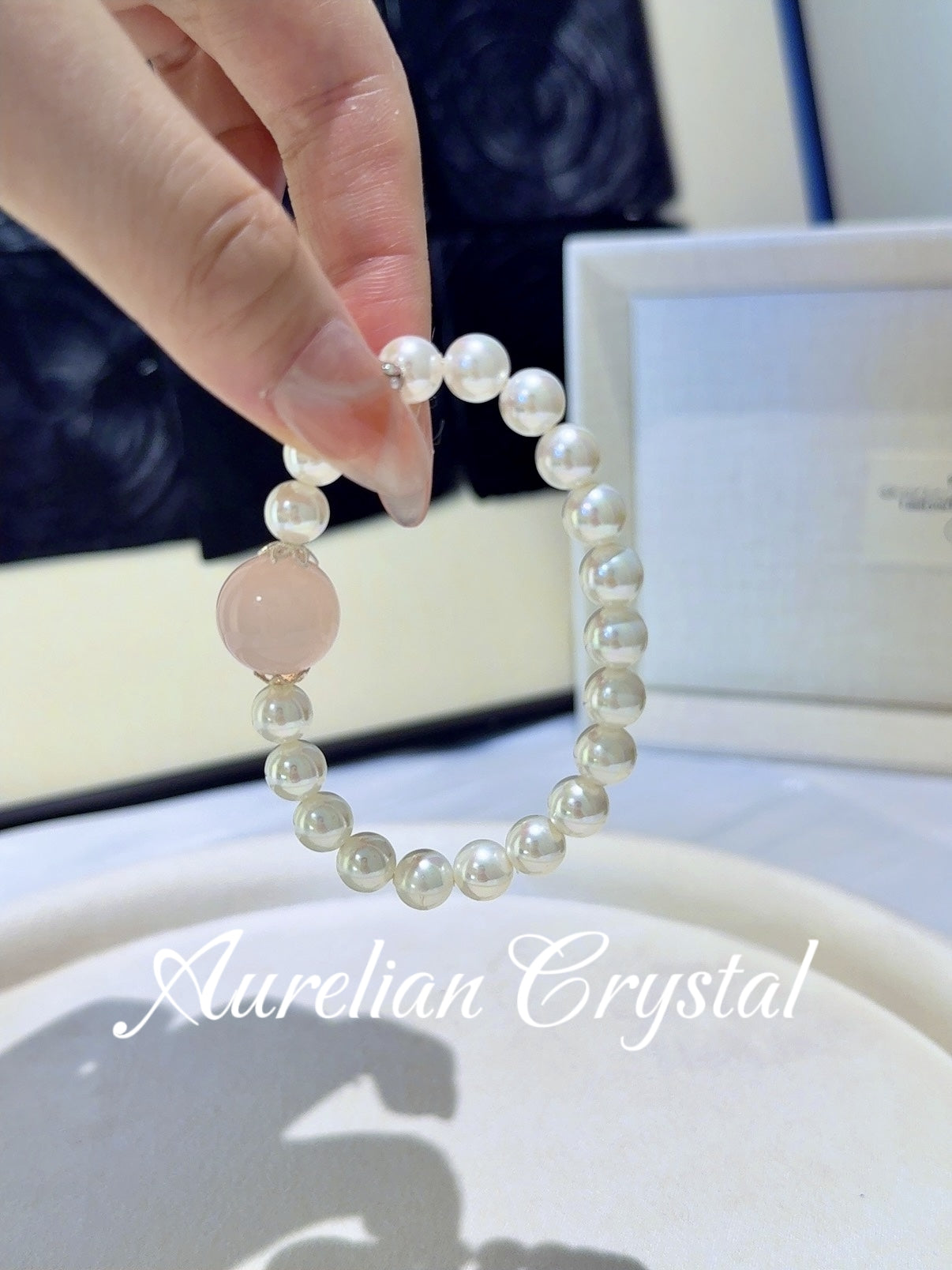 Rose Quartz- Pearl Bead Bracelet (bac652)