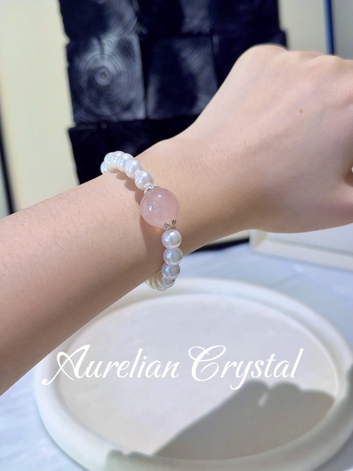 Rose Quartz- Pearl Bead Bracelet (bac652)