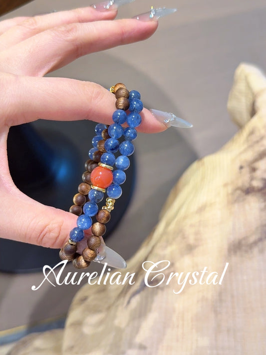 Agarwood & Blue Crystal Multi-circle Bracelet (bac1500)