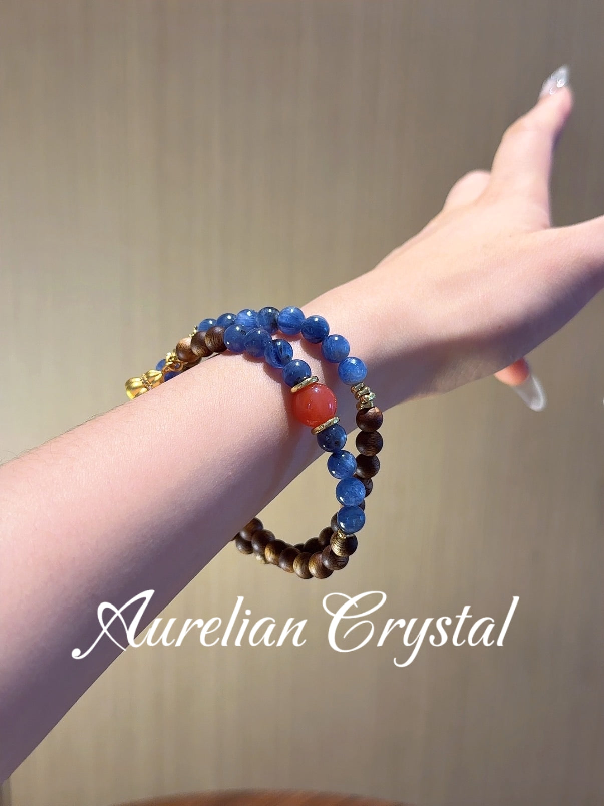 Agarwood & Blue Crystal Multi-circle Bracelet (bac1500)