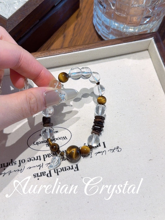 Yellow Tiger's Eye & Clear Quartz Bracelet(bac1492x)