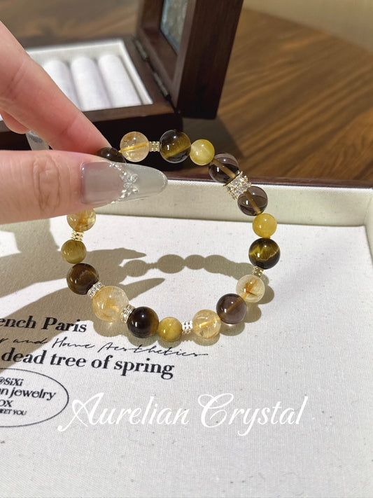 Yellow Apatite, Smoky Quartz & Tiger's Eye Bracelet (bac710x)