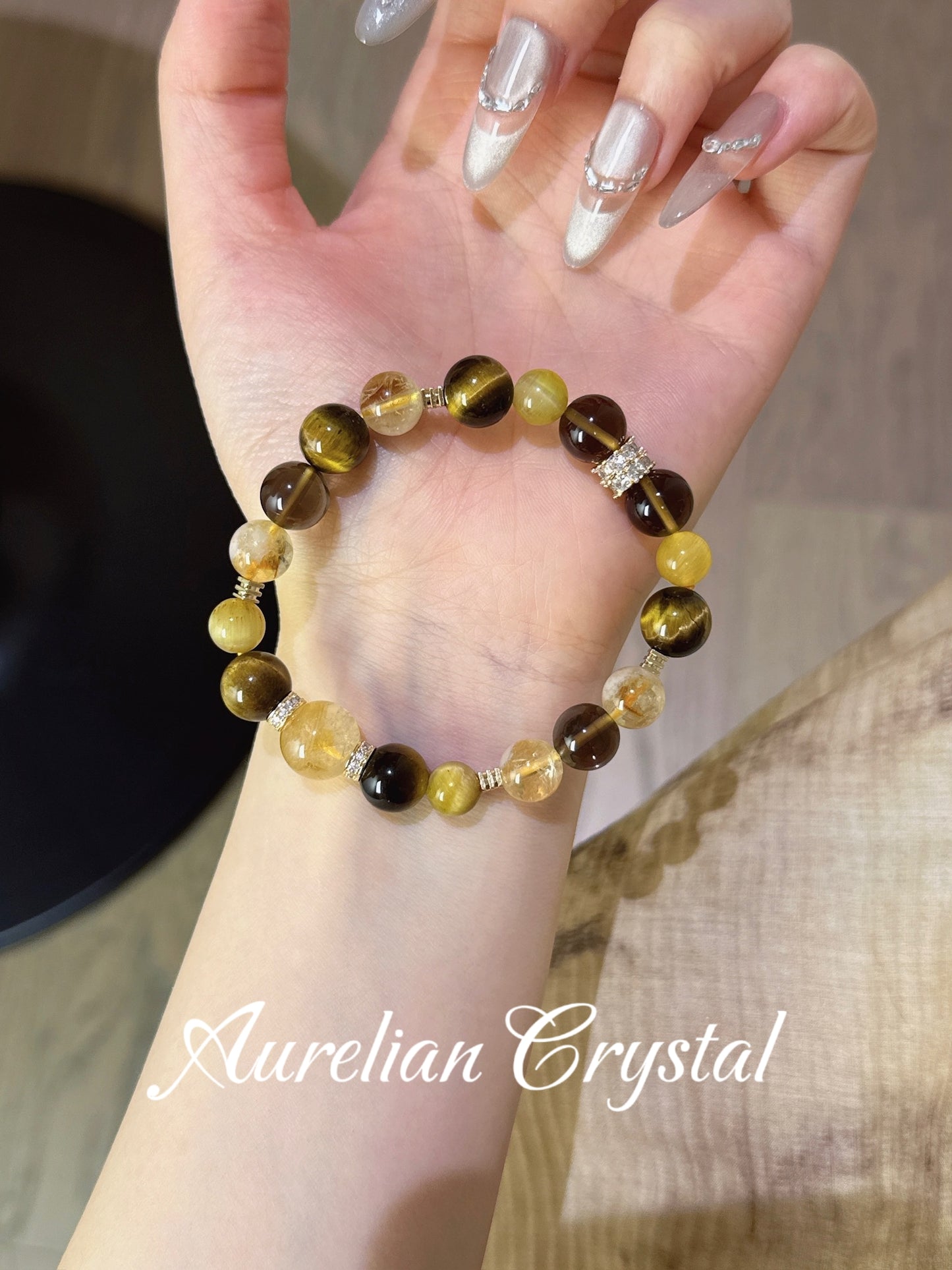 Yellow Apatite, Smoky Quartz & Tiger's Eye Bracelet (bac710x)