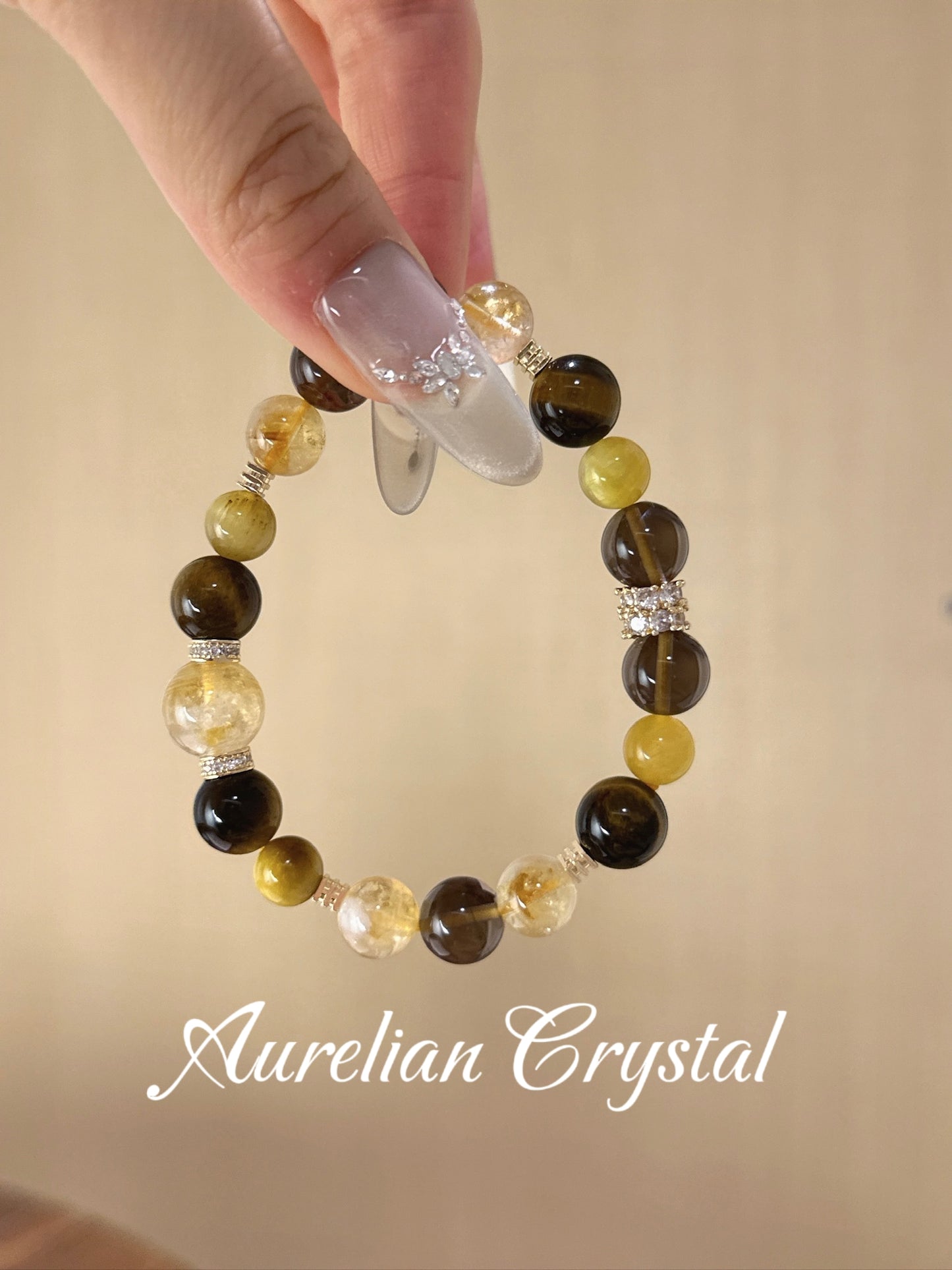 Yellow Apatite, Smoky Quartz & Tiger's Eye Bracelet (bac710x)