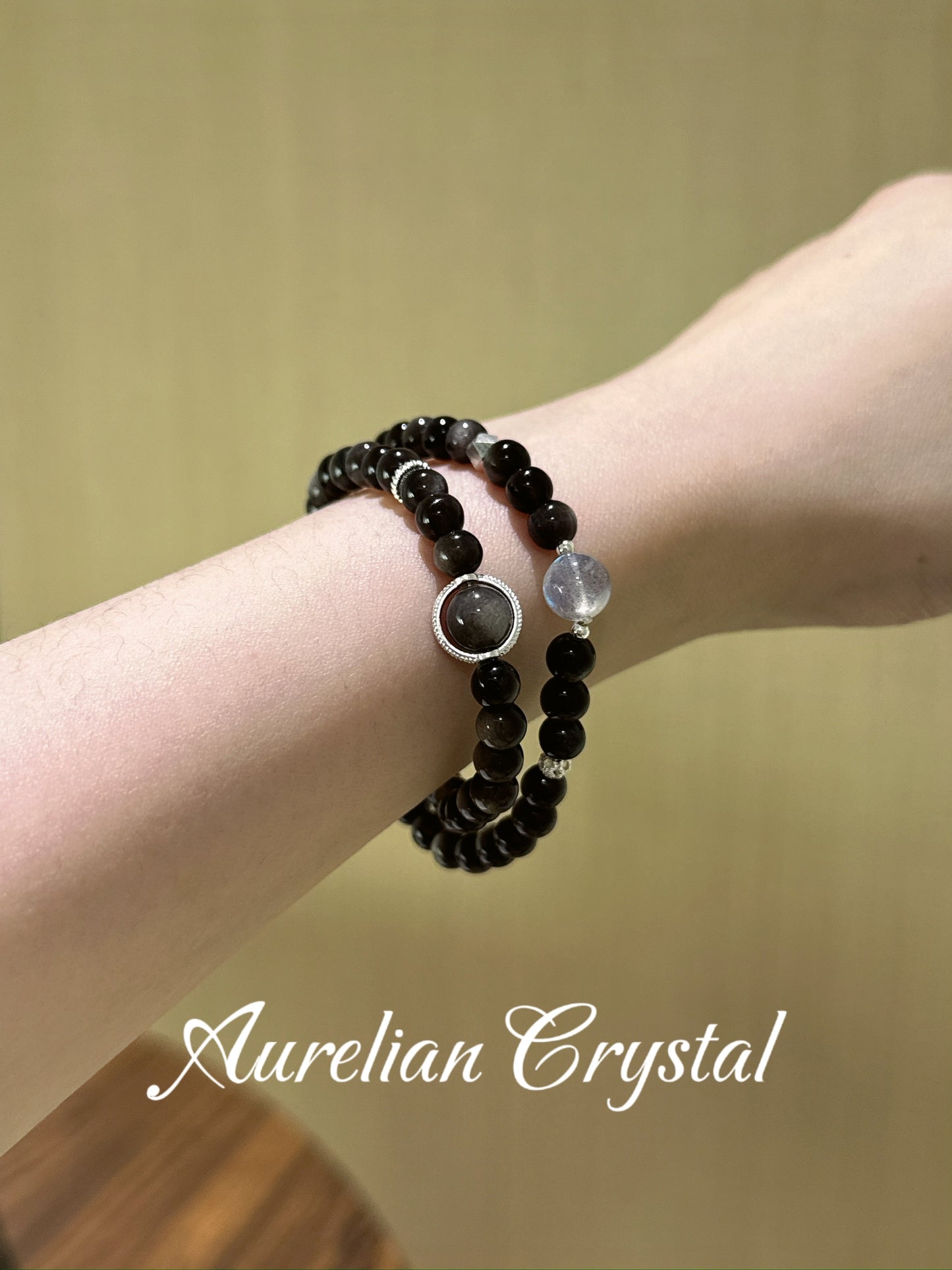Silver Sheen Obsidian & Gray Moonstone Multi-Circle Bracelet (163x)