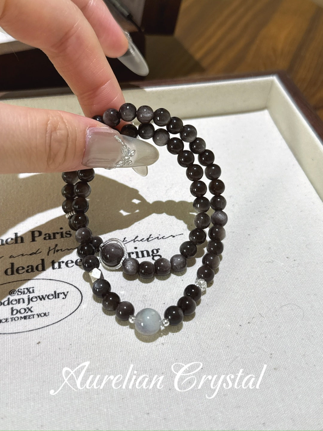 Silver Sheen Obsidian & Gray Moonstone Multi-Circle Bracelet (163x)