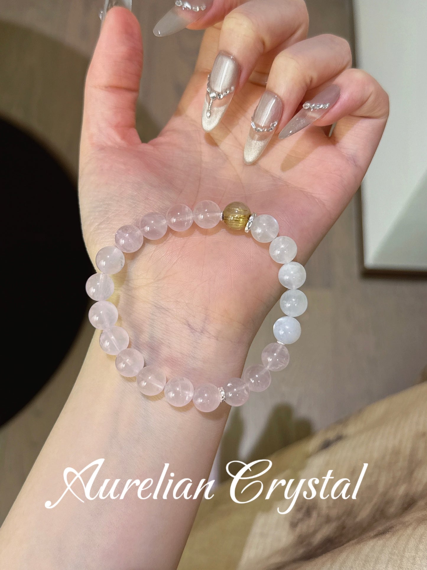 Rose Quartz, Blue Moonstonr & Rutilated Quartz Bracelet(bac472x)