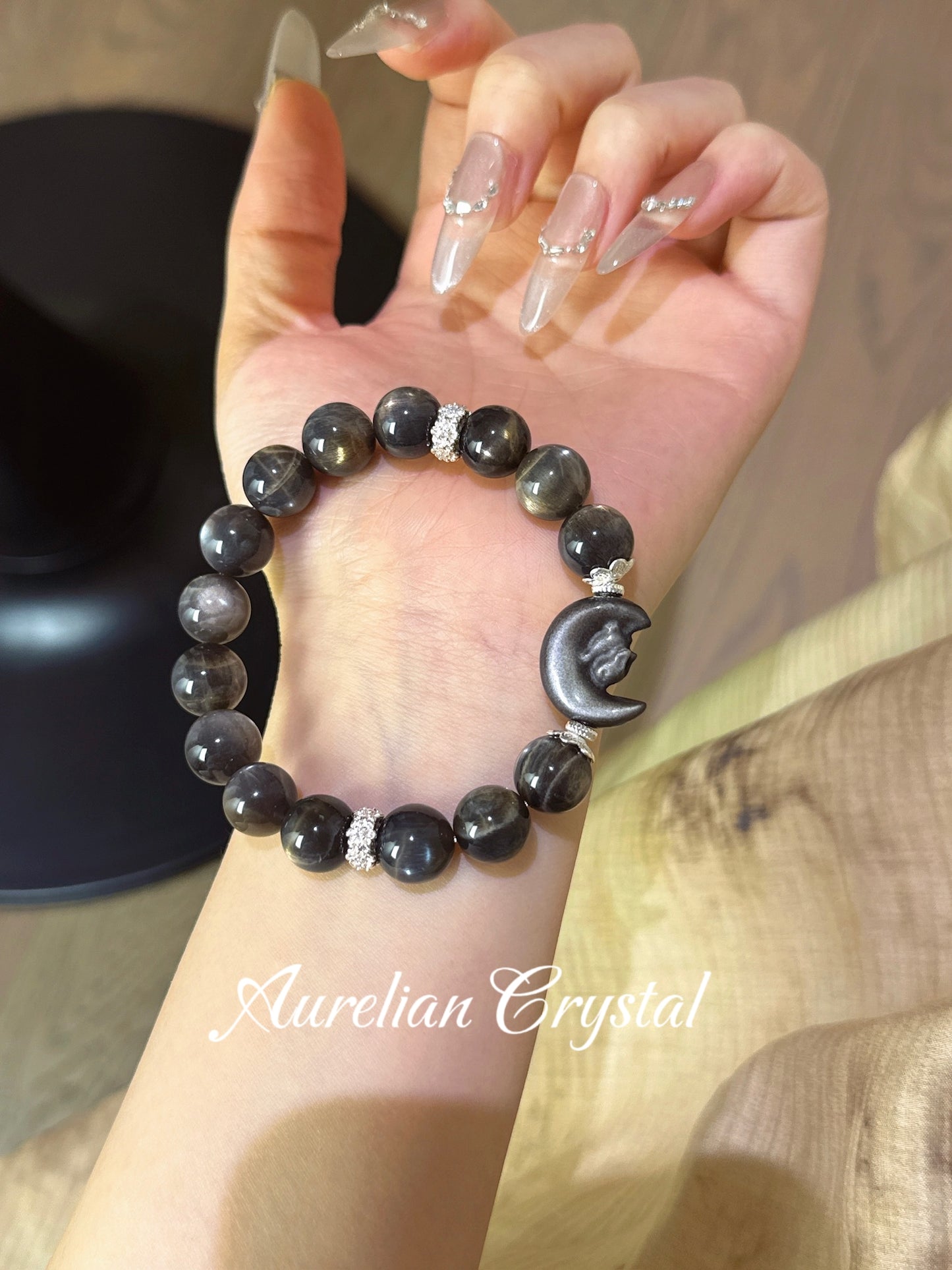 Gold Skeleton & Silver Sheen Obsidian Rabbit Bracelet(bac1011)