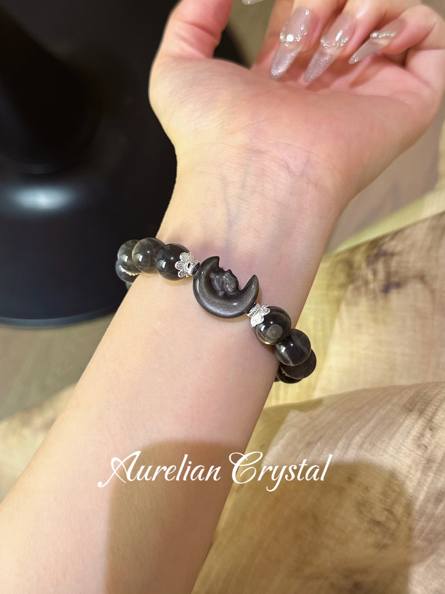 Gold Skeleton & Silver Sheen Obsidian Rabbit Bracelet(bac1011)