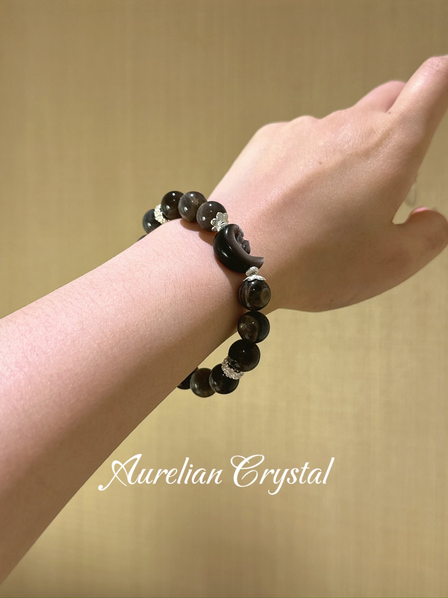 Gold Skeleton & Silver Sheen Obsidian Rabbit Bracelet(bac1011)