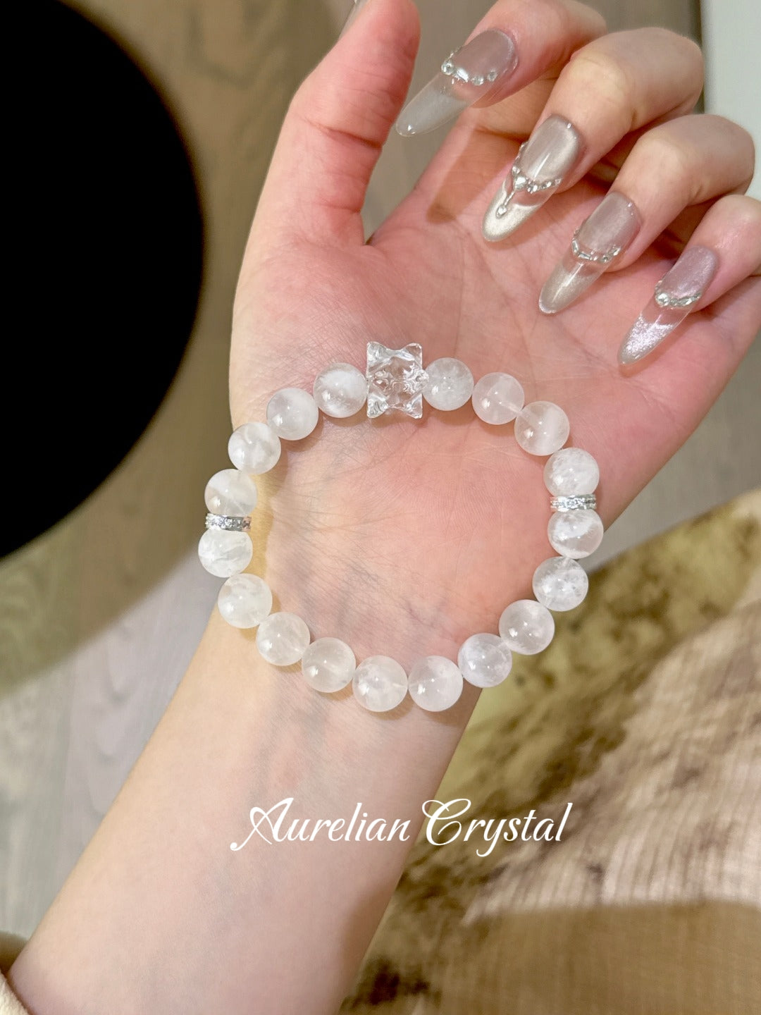 Pink Snowflake Phantom & Clear Crystal Merkaba Bracelet (bac852)