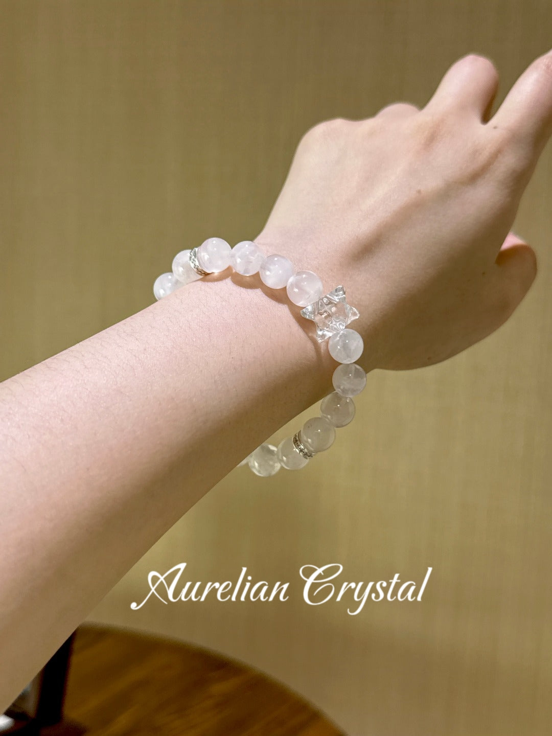 Pink Snowflake Phantom & Clear Crystal Merkaba Bracelet (bac852)
