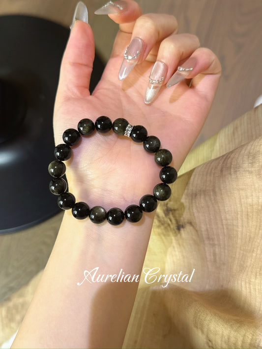 Gold Sheen Obsidian Single Strand Bracelet(bac1000)