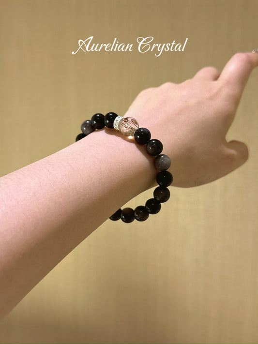 Silver Sheen Obsidian & Black Gold Ultre Bracelet (bac1002)