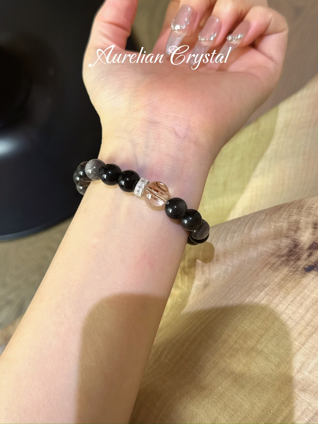 Silver Sheen Obsidian & Black Gold Ultre Bracelet (bac1002)