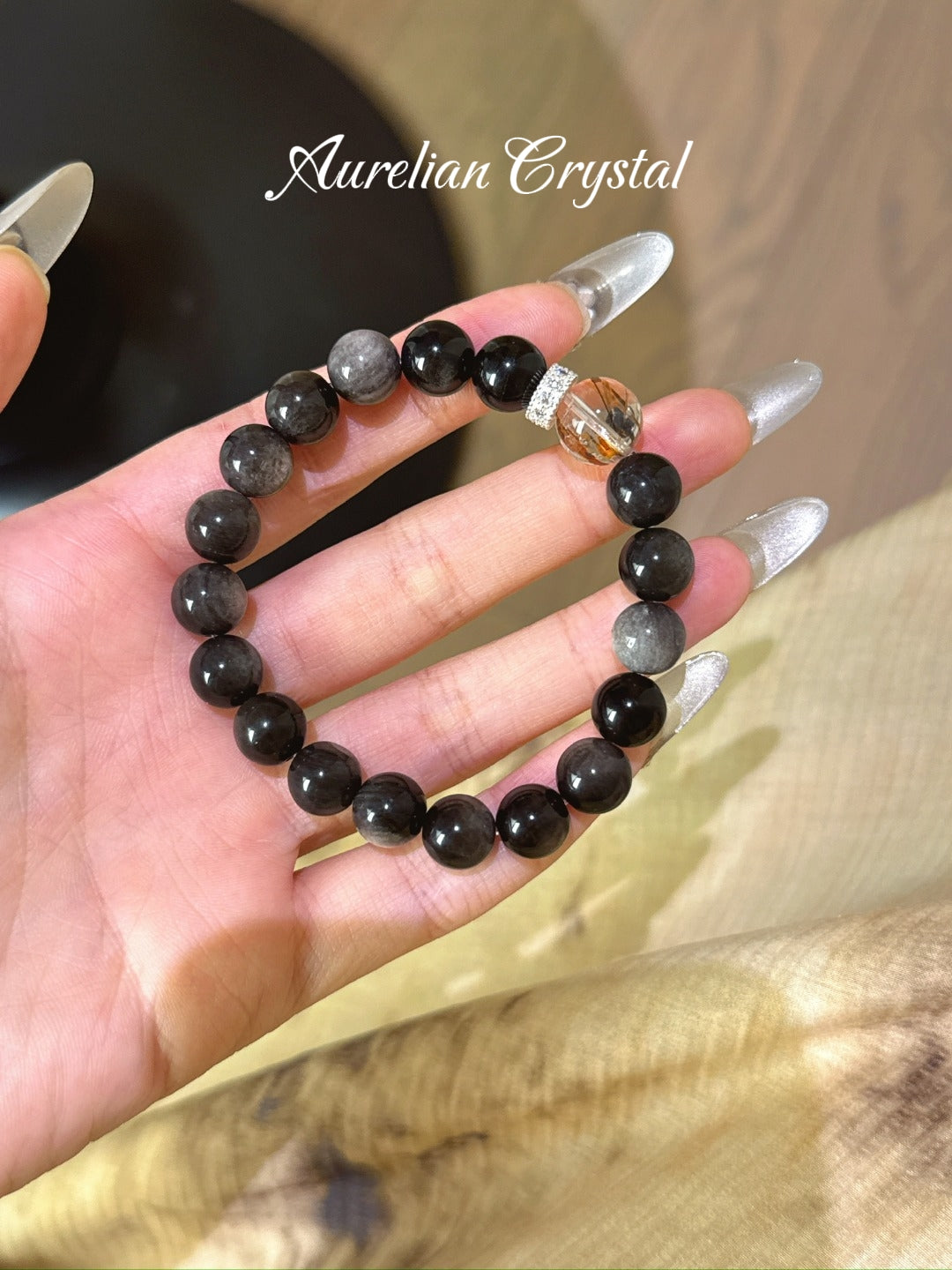 Silver Sheen Obsidian & Black Gold Ultre Bracelet (bac1002)