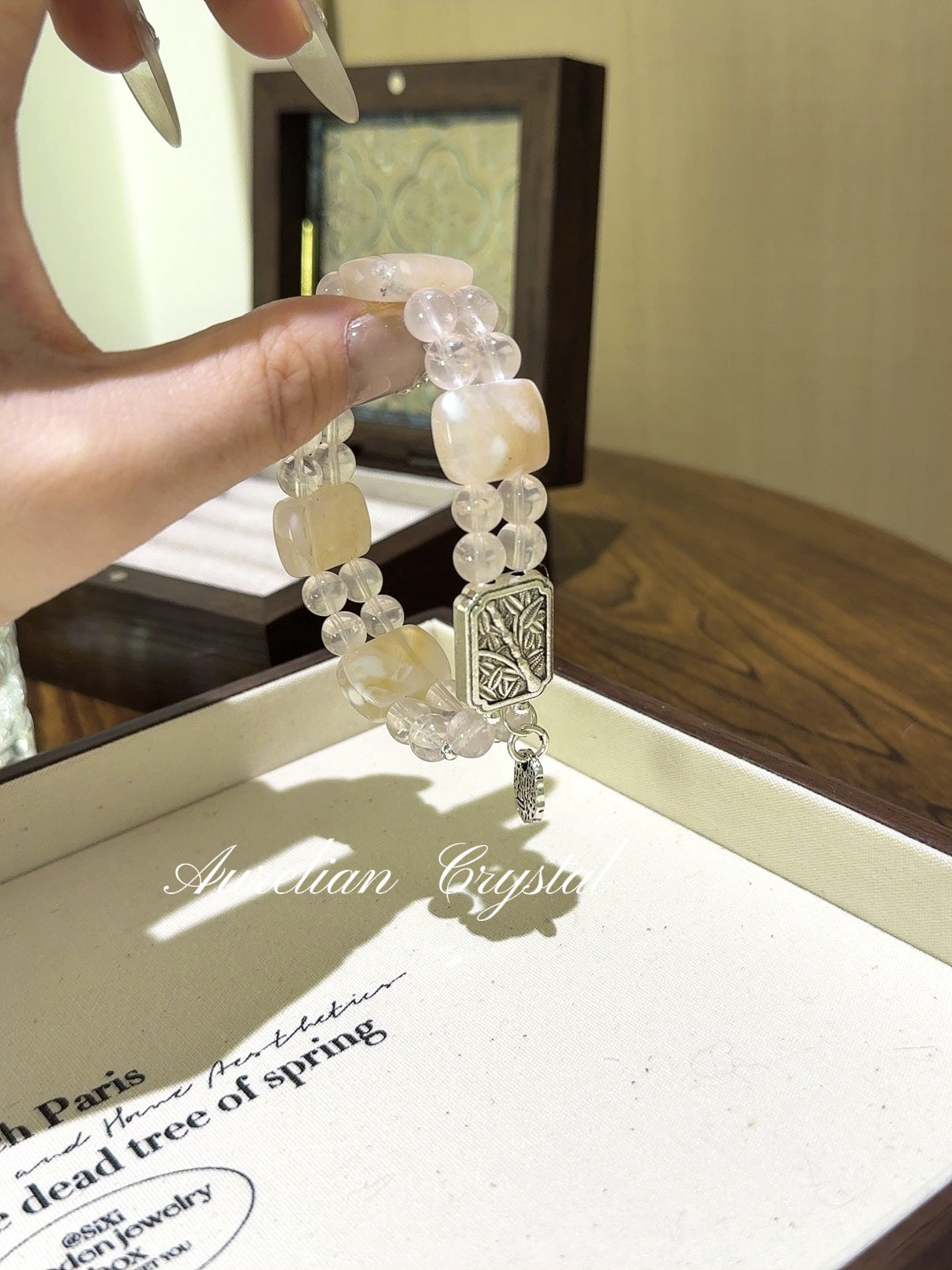 Cherry Blossom Agate & Rose Quartz Pendant(bac839)