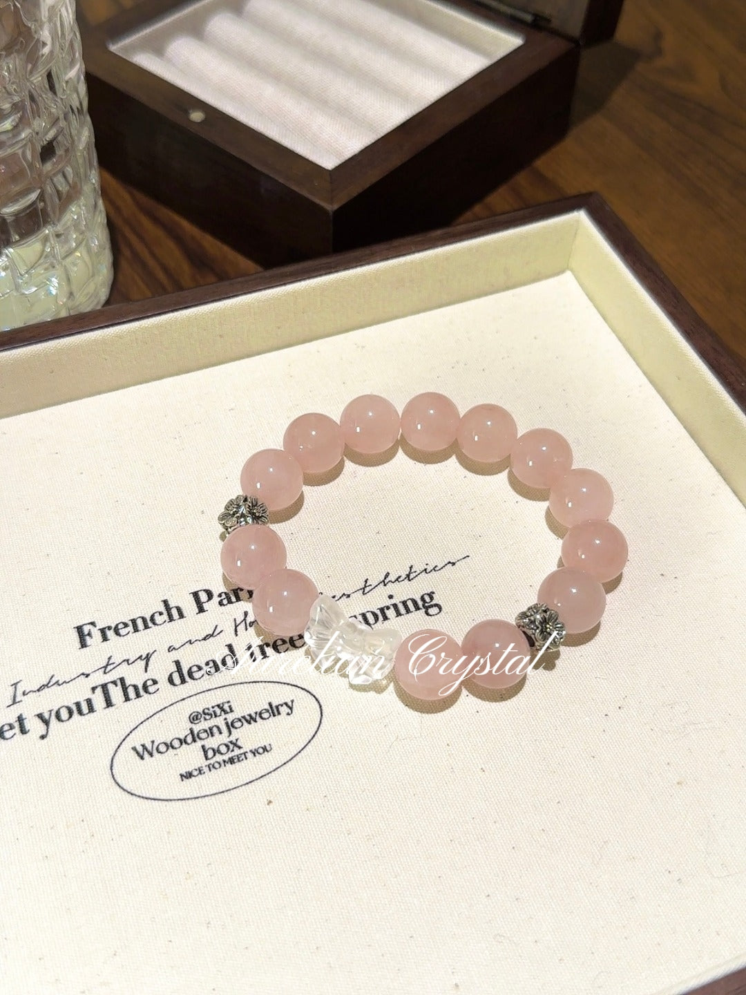 Rose Quartz & Clear Crystal Ribbon Bracelet (bac834)
