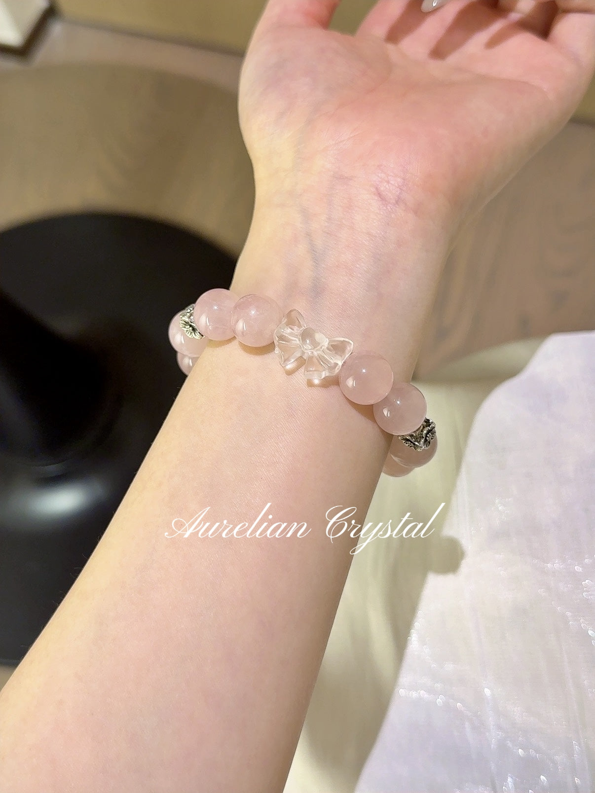 Rose Quartz & Clear Crystal Ribbon Bracelet (bac834)