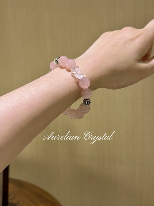 Rose Quartz & Clear Crystal Ribbon Bracelet (bac834)