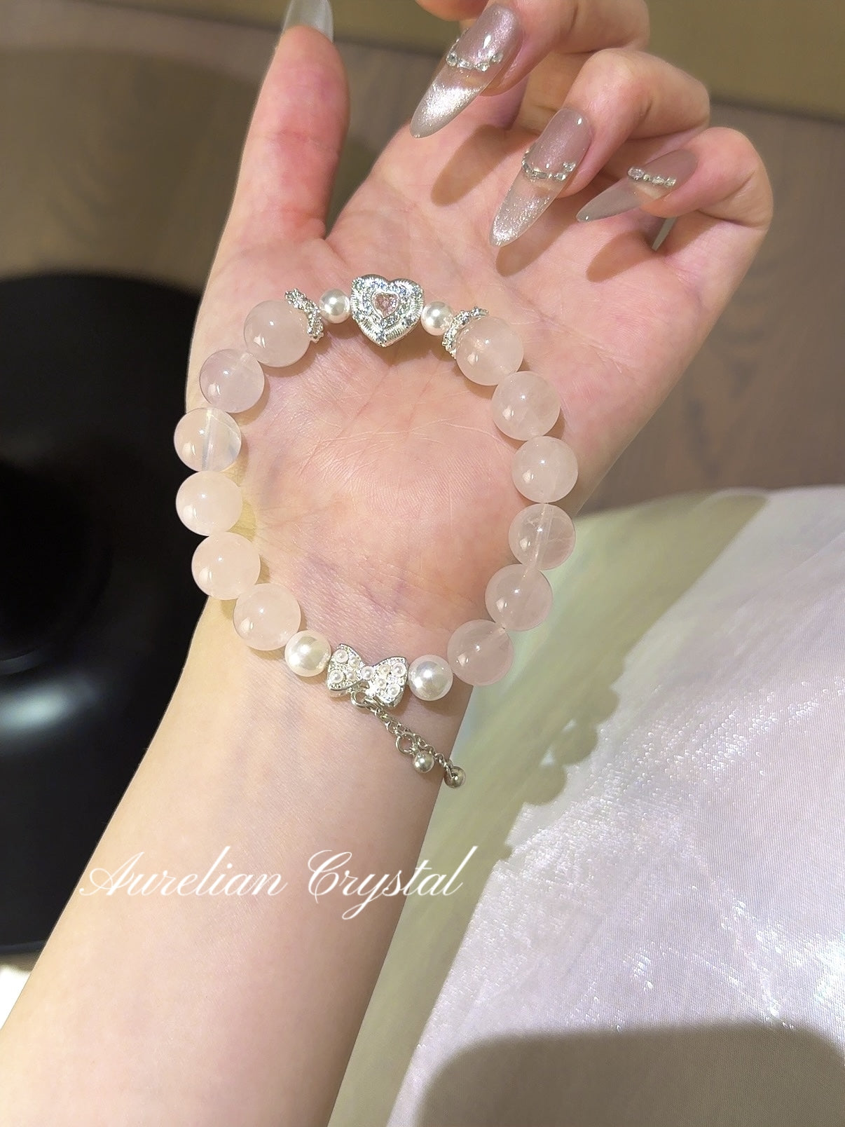 Rose Quartz & Pearl Bracelet (bac831)