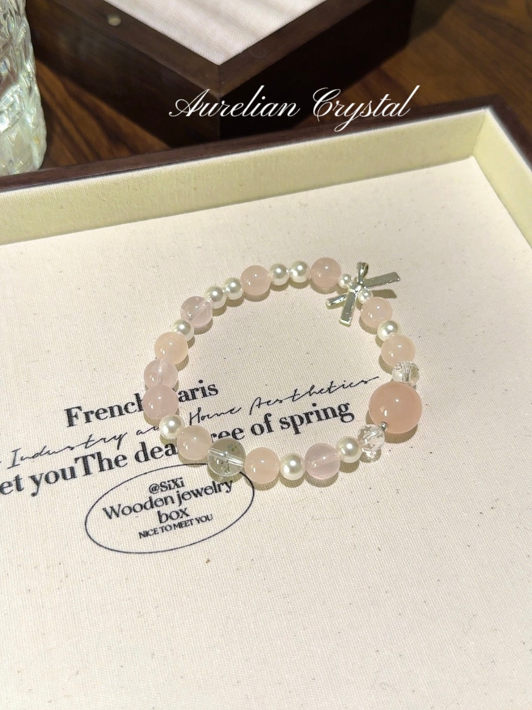Rose Quartz, Green Phantom Quartz, Pearl & Clear Crystal Bracelet (bac827)