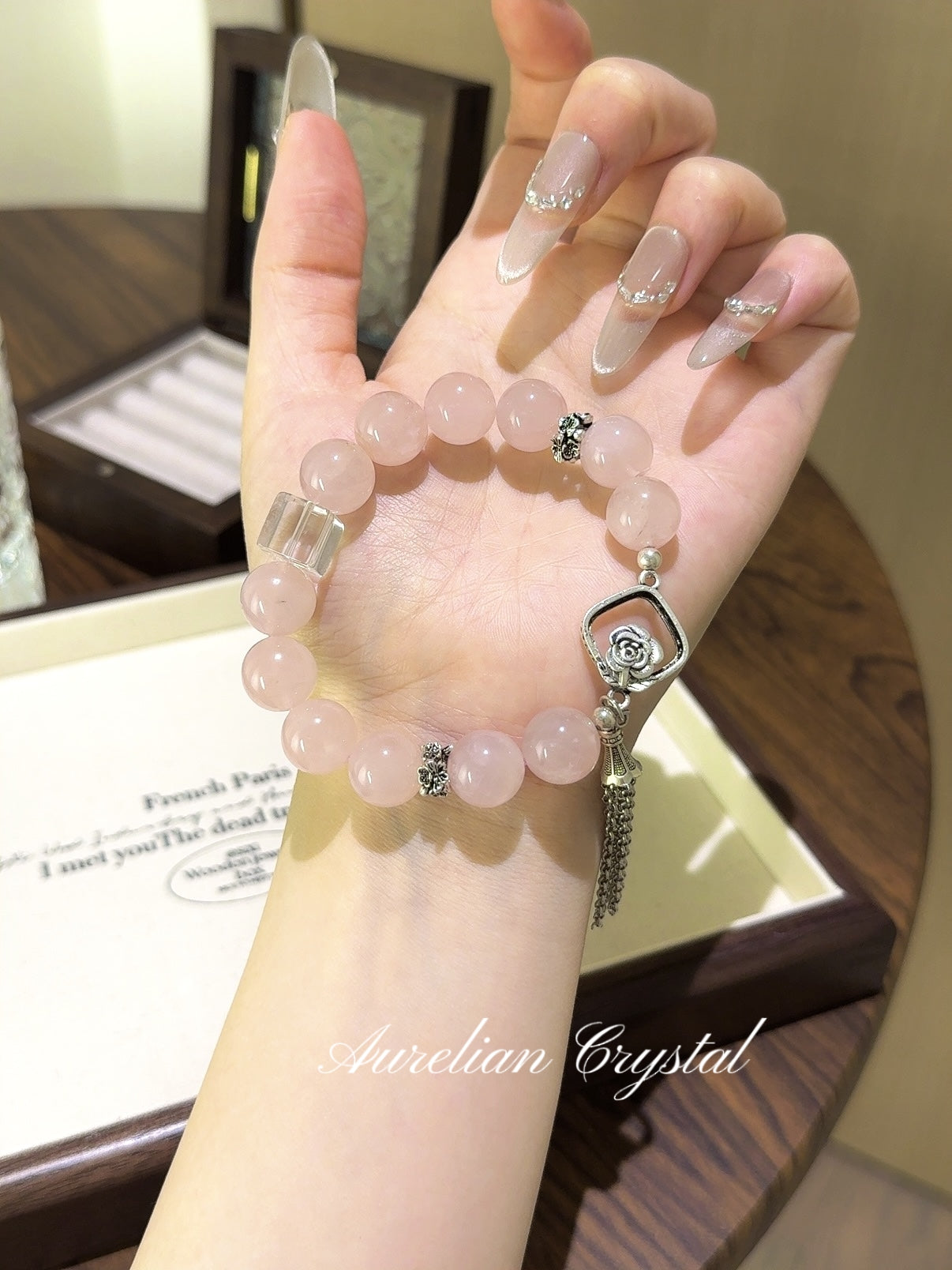 Rose Quartz & Clear Crystal Cube Bracelet for Self-Love & Emotional Healing(bac813)