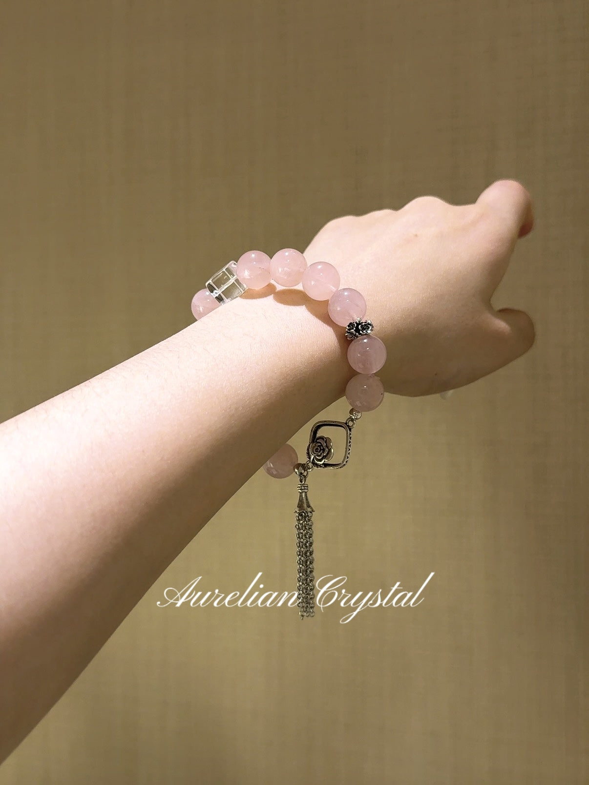 Rose Quartz & Clear Crystal Cube Bracelet for Self-Love & Emotional Healing(bac813)
