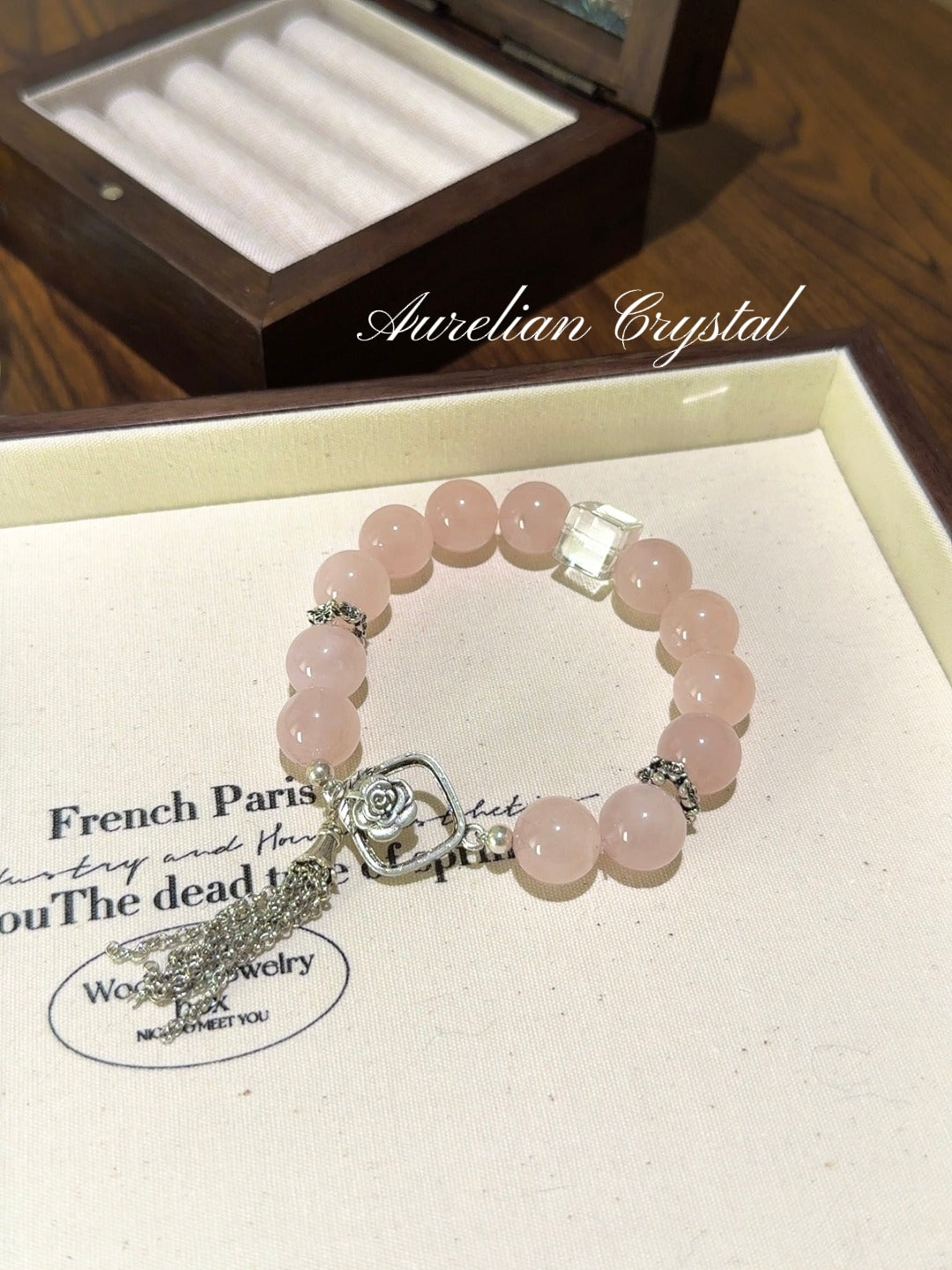 Rose Quartz & Clear Crystal Cube Bracelet for Self-Love & Emotional Healing(bac813)