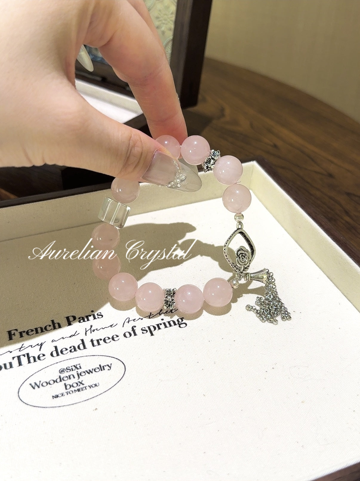 Rose Quartz & Clear Crystal Cube Bracelet for Self-Love & Emotional Healing(bac813)