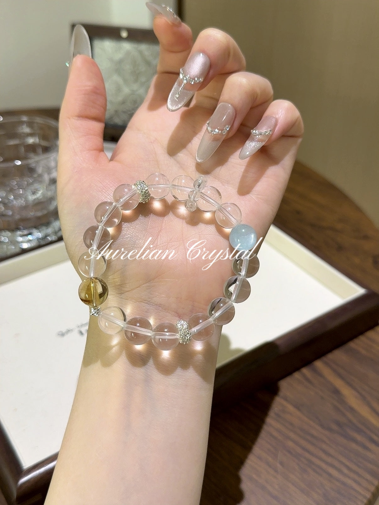 Clear Crystal, Aquamarine & Yellow Tower Quartz Bracelet (bac772)