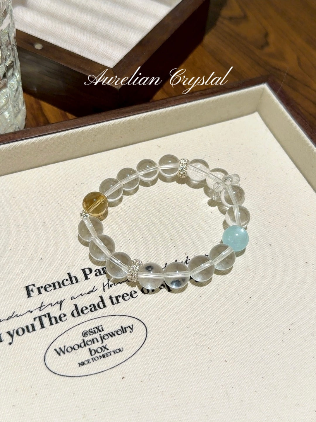 Clear Crystal, Aquamarine & Yellow Tower Quartz Bracelet (bac772)