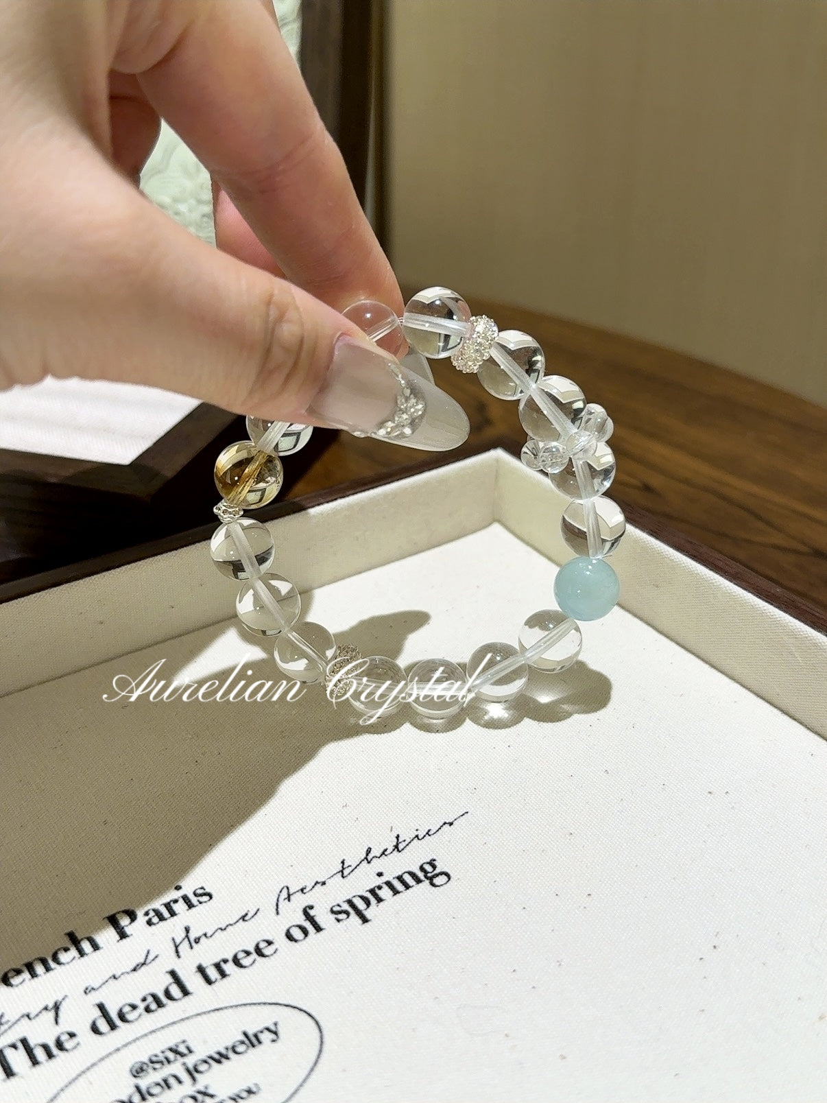 Clear Crystal, Aquamarine & Yellow Tower Quartz Bracelet (bac772)