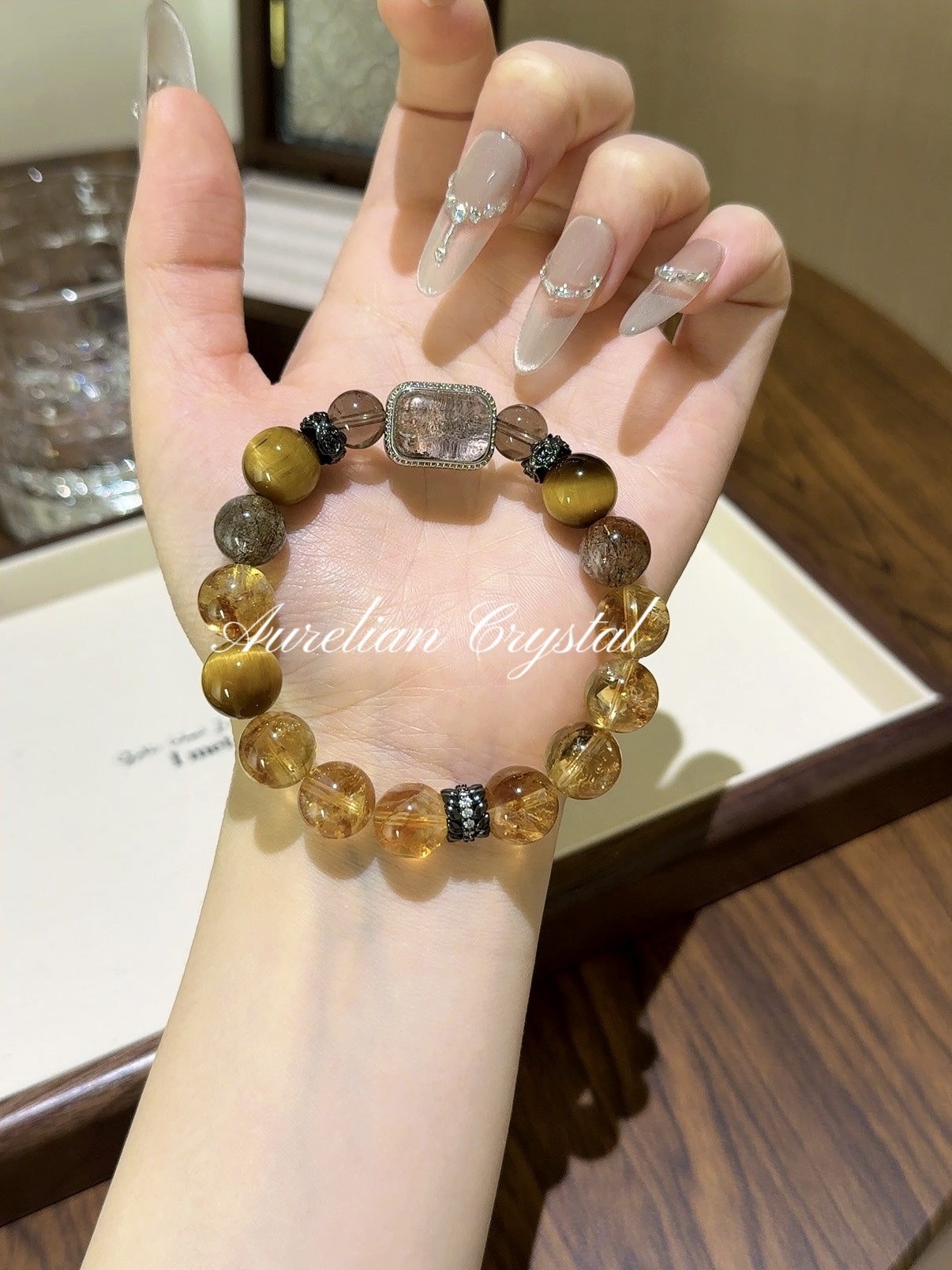 Yellow Tower Quartz, Tiger's Eye & Black Gold Super Magic Box Bracelet (bac742)