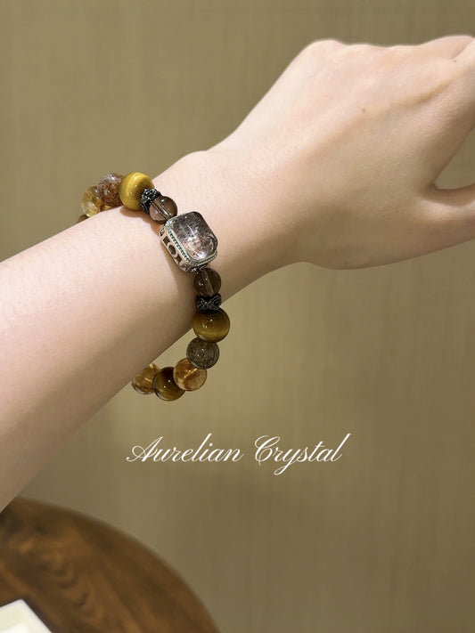 Yellow Tower Quartz, Tiger's Eye & Black Gold Super Magic Box Bracelet (bac742)
