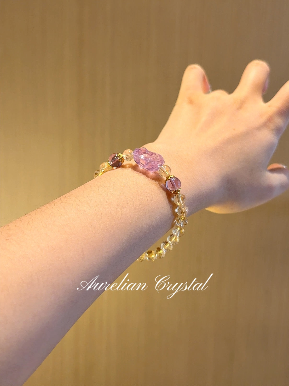 Yellow Tower Quartz & Amethyst Pi Xiu Bracelet (bac1261x)