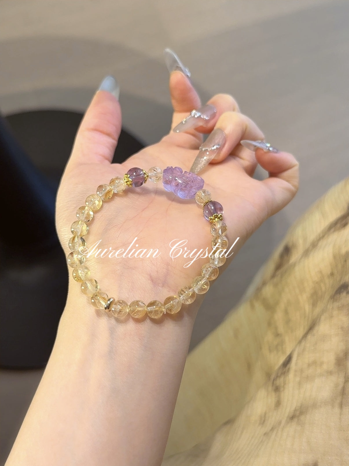 Yellow Tower Quartz & Amethyst Pi Xiu Bracelet (bac1261x)