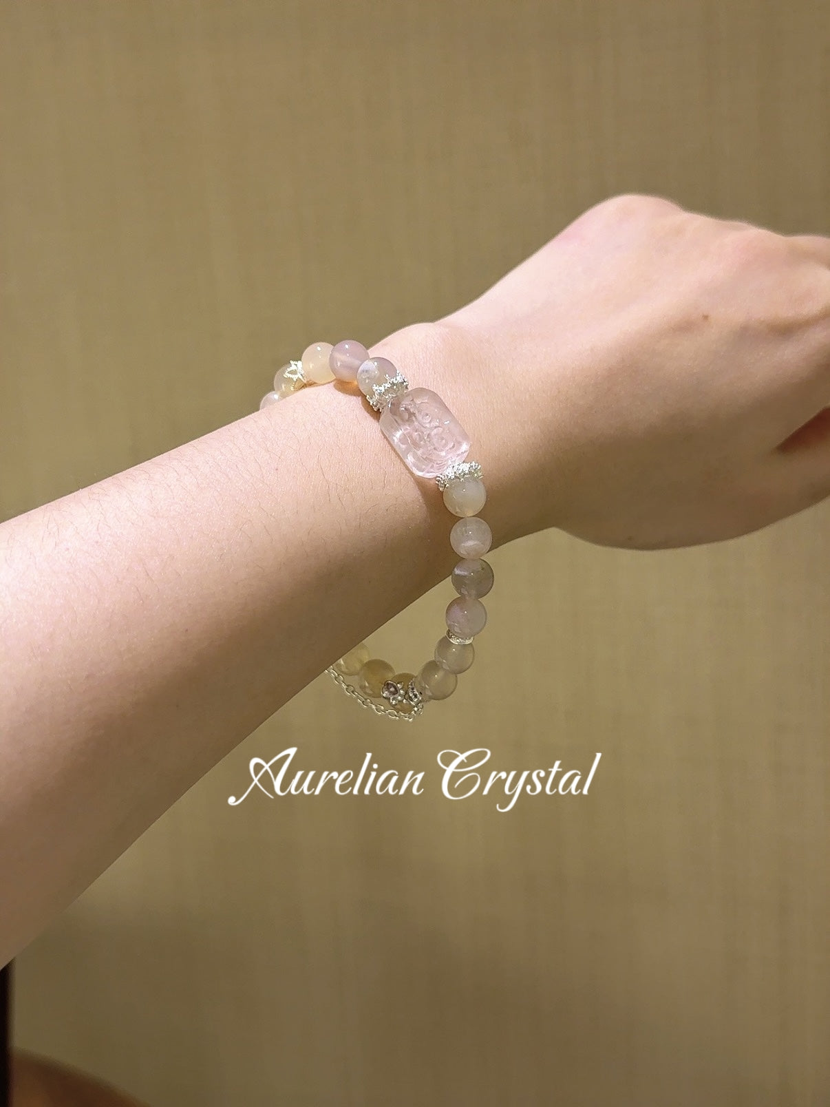 Cherry Blossom Agate & Rose Quartz Charm Bracelet (bac840)