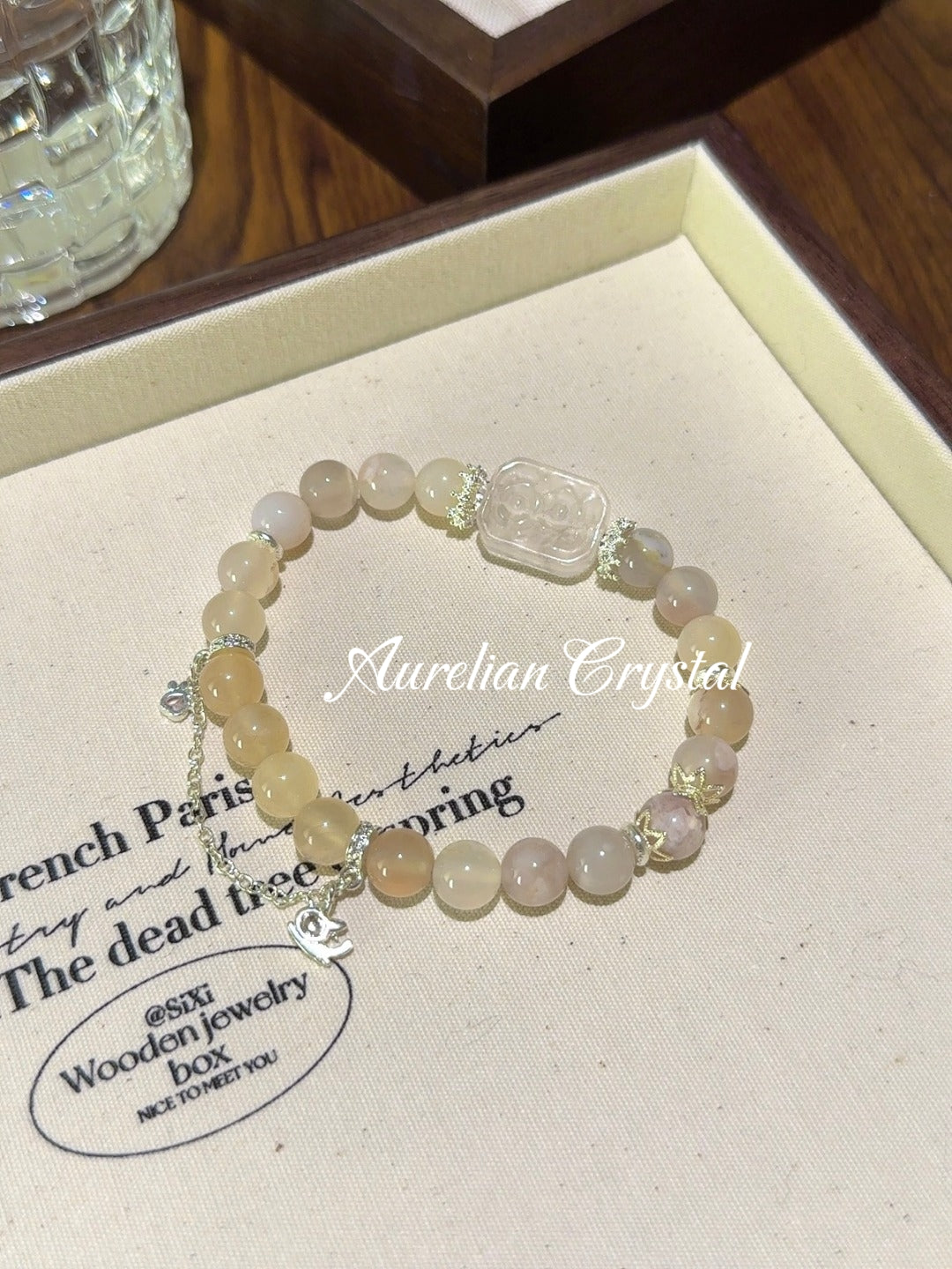 Cherry Blossom Agate & Rose Quartz Charm Bracelet (bac840)