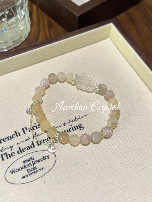 Cherry Blossom Agate & Rose Quartz Charm Bracelet (bac840)