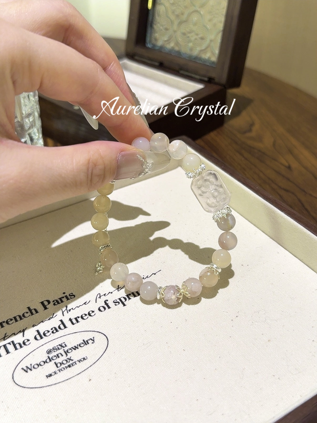 Cherry Blossom Agate & Rose Quartz Charm Bracelet (bac840)