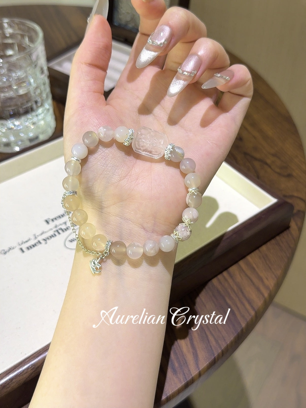 Cherry Blossom Agate & Rose Quartz Charm Bracelet (bac840)